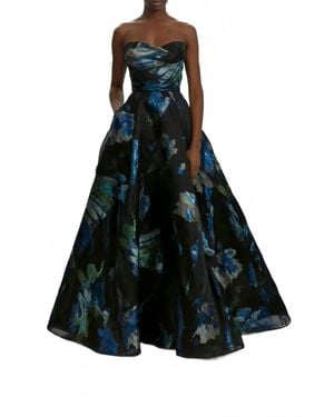 Amsale Strapless Metallic Jacquard Ball Gown - Black