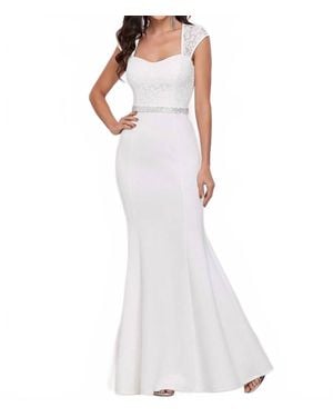 Ever Pretty Cap Sleeve Sweetheart Mermaid Style Wedding Dress - White