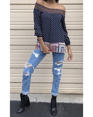 Thml Twin Print Off The Shoulder Top - Blue
