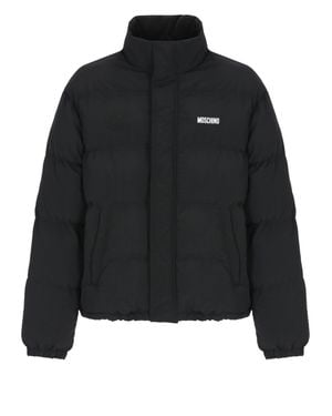 Moschino High Collar Drawstring Hem Short Padded Down Jacket - Black