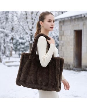 Fashnzfab Oversized Faux Fur Soft-Touch Tote Bag - Gray