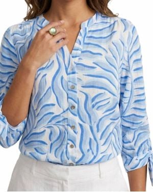 Tru Luxe Ruched Button Up Top - Blue