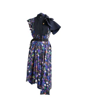 Sacai Floral-Print Belted Asymmetric Midi Dress - Blue