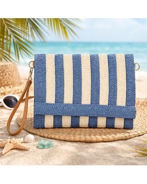 Fashnzfab Striped Woven Foldover Wristlet Clutch Crossbody Bag - Blue