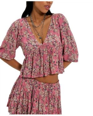 Free People Perishing Printed Top - Red