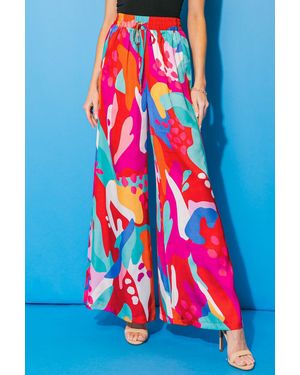 TRUEDAMES Cancun Getaway Satin Pants - Blue