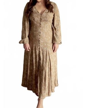 In-Loom Viscose Floral Button Dress - Brown