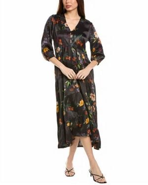 Johnny Was Bishop Sleeve Chevron Tiered Dress - Black
