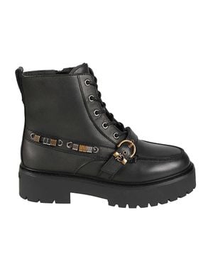 Pinko Margaret 03 Chunky-Sole Lace-Up Leather Ankle Boots - Black