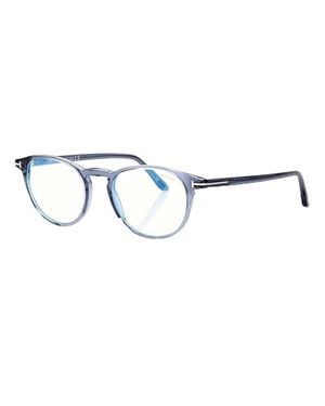 Tom Ford Eyeglasses Round Full Rim, Havana Frame And Clear/-Light Block Lenses Lens Ft5803-B054 - Blue