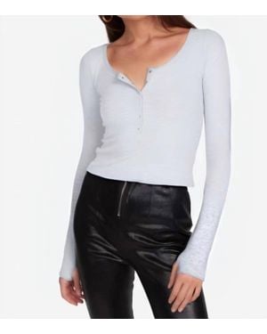 Michael Lauren Reghan Crop Long Sleeve Scoop Neck Henley Top - White