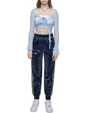 ZEMETA Sheer Mesh Wrap Cropped Top - Blue
