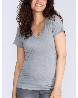 Motherhood Maternity V-Neck Side-Ruched Maternity Short Sleeve Tee - Gray