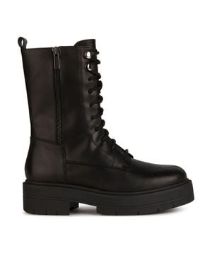 Geox Spherica Ec7 Lace-Up Rugged Sole Leather Ankle Boots - Black