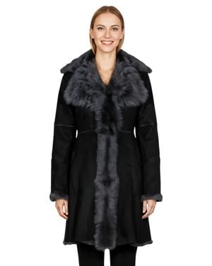 Infinity Leather Toscana Sheep Suede Leather Trench Coat- Celeste - Black