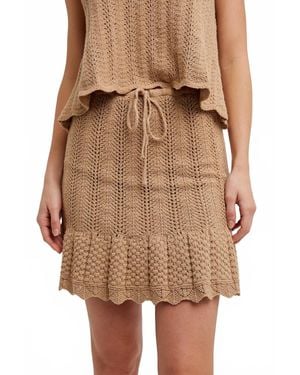 Bluivy Knit Sweater Drawstring Mini Skirt With Lining - Natural