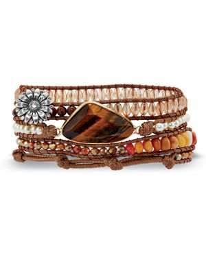 Palmbeach Jewelry Genuine Tiger's Eye Goldtone Wrap Bracelet 36-Inch Adjustable - Brown