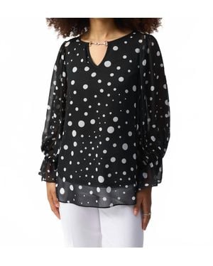 Joseph Ribkoff Polka Dot Chiffon Top - Black