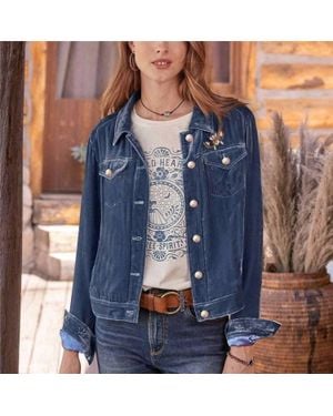 UZWholesale Cropped Velvet Jacket With Lapel - Blue