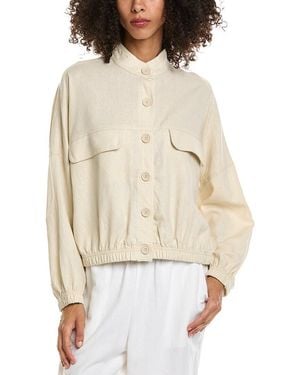 Max Studio Linen-Blend Bomber Shirt Jacket - Natural