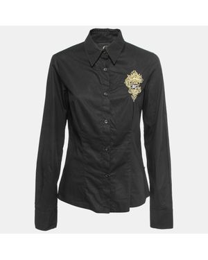Just Cavalli Cotton Logo Crest Embroidered Shirt - Black