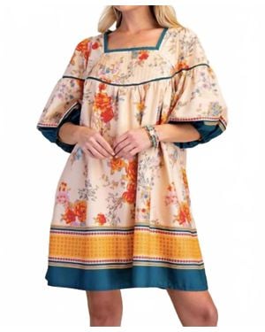 Easel Border Print Cotton Poplin Dress - Orange