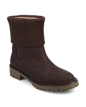 Journee Collection Journee Isabeau Medium And Wide Width Knit Collar Chelsea Boots - Brown