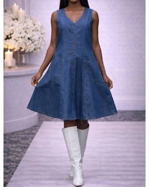Step in Style Contrast Stitch Denim Dress - Blue