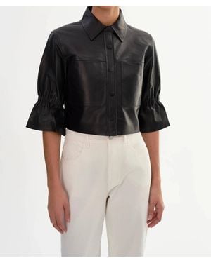 Lamarque Leather Ruffle Sleeve Jacket - Black
