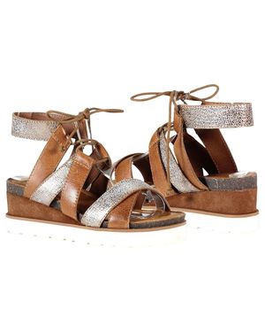 Diba True Gitty Yup Sandals Leather Lace Up Wedge Heel Ver074 - Brown