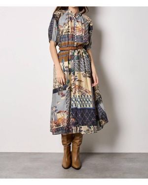 Apricot Patchwork Art Midi Dress - Blue
