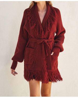 Dress Forum Cable Detail Fringe Long Cardigan - Red