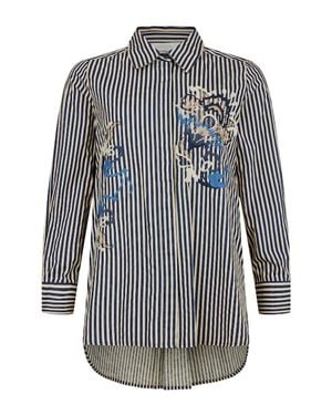 Noen Striped Embroidered Button Down Shirt - Gray