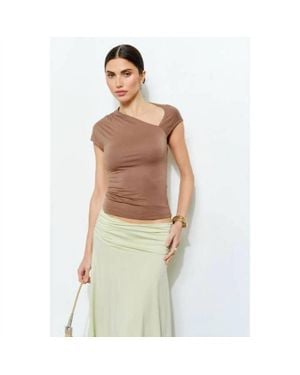 Loucia Petra Short Sleeve Asymmetrical Draped Top - Natural