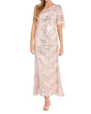 R & M Richards One-Shoulder Sequin Starburst Gown - Pink