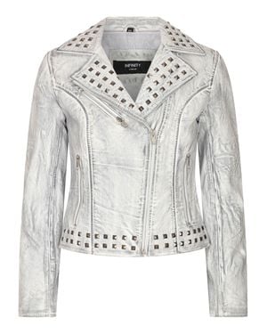 TruClothing Cross Zip Studded Brando Biker Leather Jacket - Gray