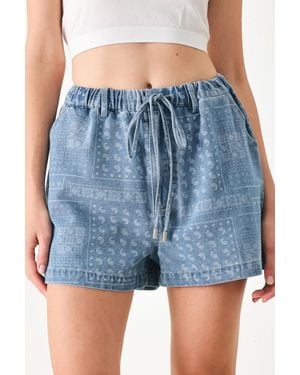 TRUEDAMES Vintage Bandana Denim Shorts - Blue