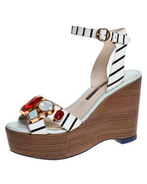 Sophia Webster Striped Leather Suki Gem Embellished Wedge Platform Sandals - Brown
