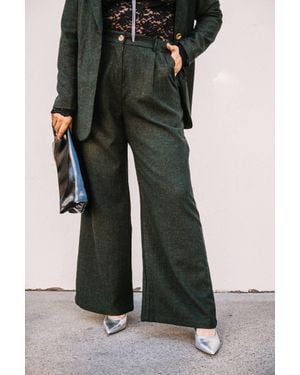 Self Contrast Wide Leg Pants - Black