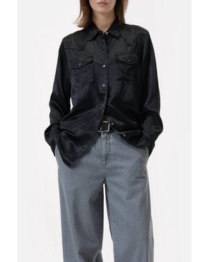 Closed Satin Western Blouse - Black