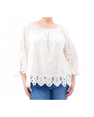 Karen Kane Cutout Embroidery Flare Sleeve Peasant Top - White