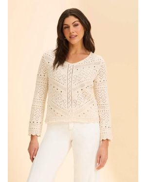 Fdj Long Sleeve Pointelle Sweater - Natural