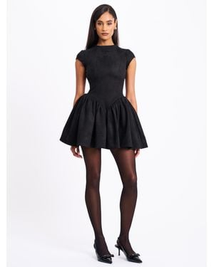 Miss Circle Jacqueline Backless Mini Puffy Suede Dress - Black