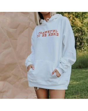 Friday + Saturday Thankful To Be Here Graphic Hoodie - Blue