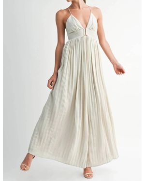 Endless Blu. Golden Grace Wide Leg V-Neck Jumpsuit - White