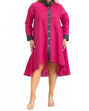Karen T Design Asymmetrical Shirt Dress With Contrast Collar - Pink