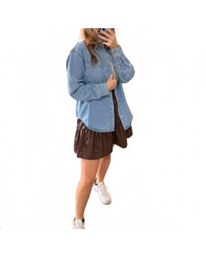 Bluivy Denim Button Down Oversized Shirt - Blue
