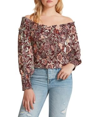 BB Dakota By Steve Madden Helena Top Floral Smocked Jdm1082 - Blue