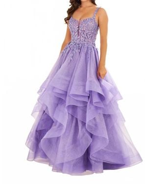 Ellie Wilde Glittered Lace Appliques Ball Gown - Purple