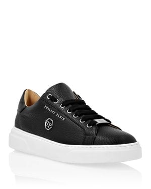 Philipp Plein Leather Lo-Top Sneakers Hexagon - Black